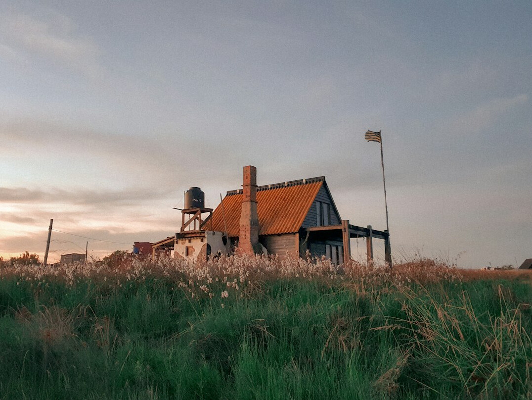 Abandoned railway station platform overgrown with grass in Uruguay